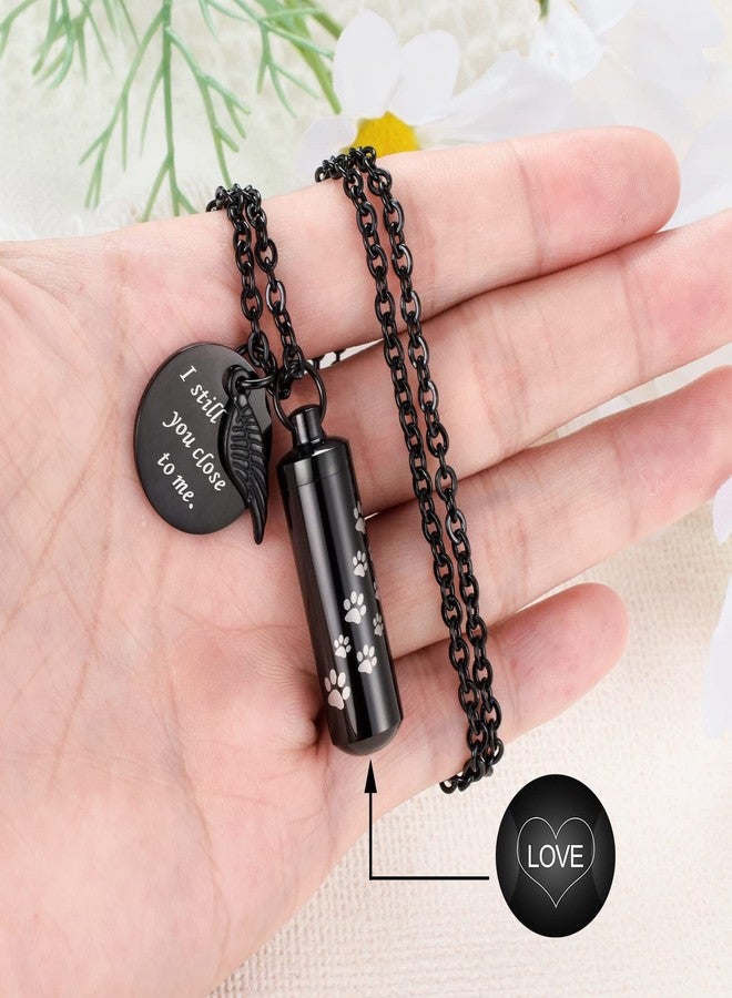 Dletay Cylinder Urn Necklace for Ashes Paw Print Cremation Jewelry for Ashes Memorial Keepsake Pendant with Angel Wing Round Tag Stainless Steel Remembrance Jewelry-M - Image 4